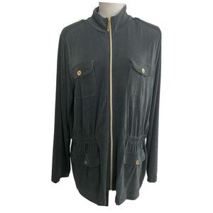 Chico's Travelers Military Style Olive Blazer Jacket Size 2 (L)